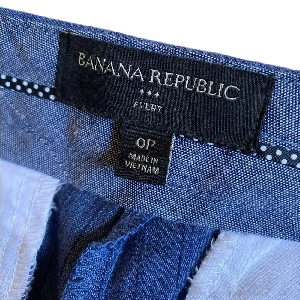 Banana Republic Avery Fit Tie-Waist Pinstripe Pants Women 0P Blue Cropped Soft
